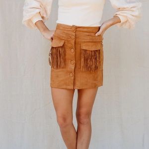 NWT Flying Tomato Fringe Suede Brown Mini Skirt Sz S